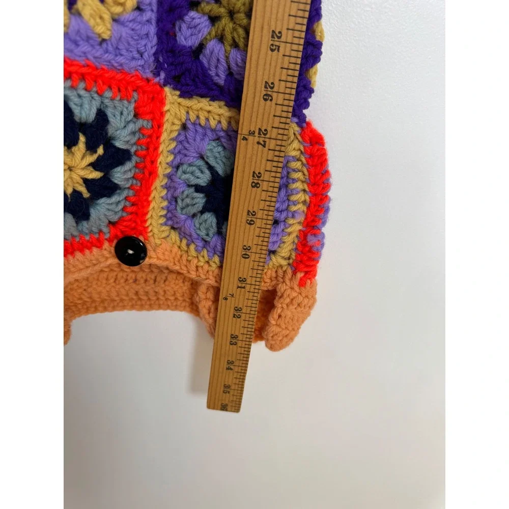 Boho Handmade Women XS/S Granny Square‎ Crochet Dress Multicolor Patchwork Retro